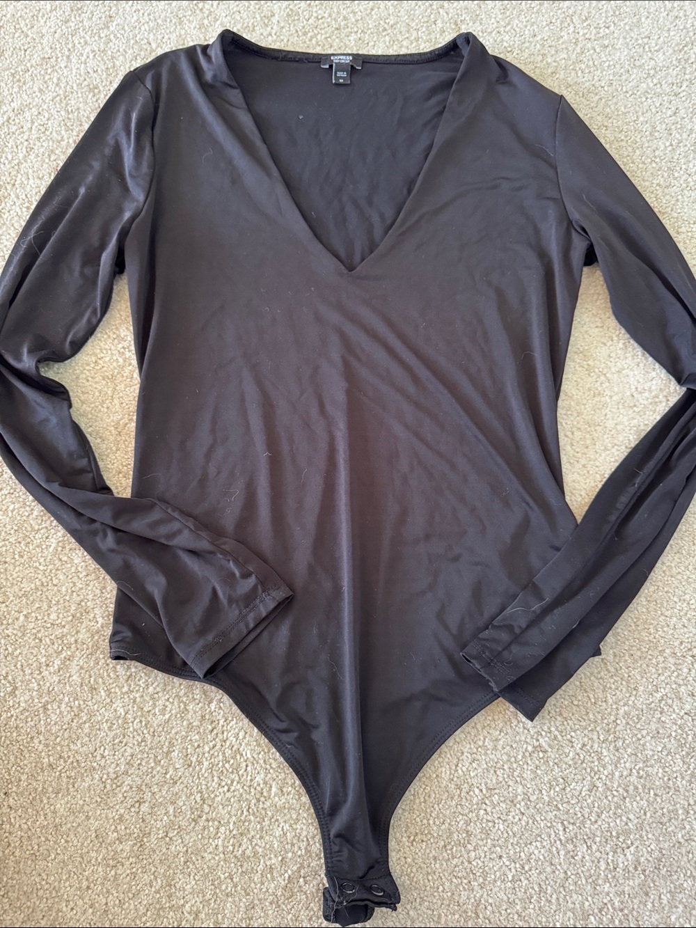 Express Black V-Neck Long Sleeve Bodysuit